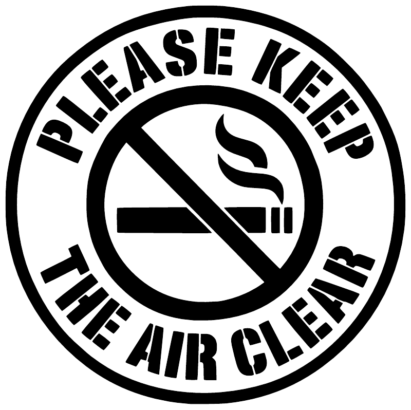Circle vinyl decal: 'Please Keep The Air Clear' text with crossed cigarette no-smoking mark
