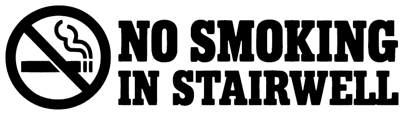No smoking in stairwell vinyl decal with black crossed cigarette symbol and lettering