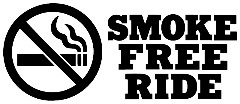 Smoke-free ride vinyl decal closeup: white no-smoking icon and bold SMOKE FREE RIDE