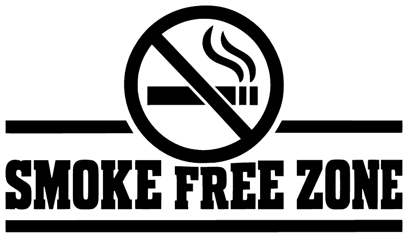 Black and white “Smoke Free Zone” no smoking vinyl decal with crossed cigarette icon.