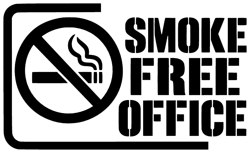 Close-up Smoke Free Office vinyl decal with crossed cigarette icon and large text