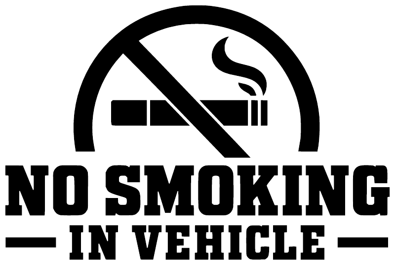 Arch vinyl decal with cigarette-ban icon and text 'NO SMOKING IN VEHICLE'