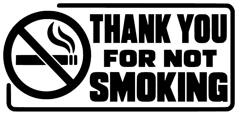 Black-and-white corner vinyl decal: “THANK YOU FOR NOT SMOKING” with no-smoking symbol