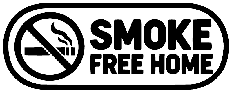 Smoke free home vinyl decal, bold black icon and text on white background