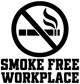 Smoke-free workplace vinyl decal featuring no-smoking circle slash and large text