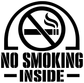 No smoking inside vinyl decal close-up: crossed cigarette symbol with NO SMOKING INSIDE