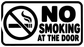 No smoking at the door vinyl decal, black text and cigarette ban symbol