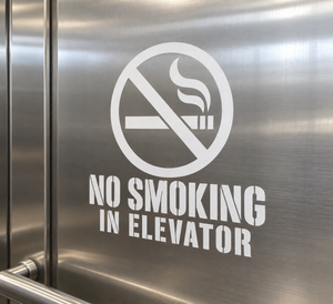 No smoking in elevator vinyl decal with crossed cigarette icon and text