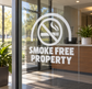 No smoking property vinyl arch decal with smoke icon and 'SMOKE FREE PROPERTY' text.