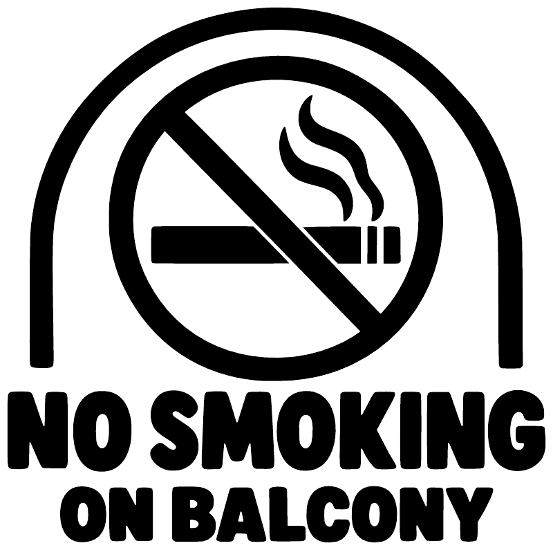 No smoking balcony vinyl decal with arch no-smoking symbol and “No Smoking on Balcony” text