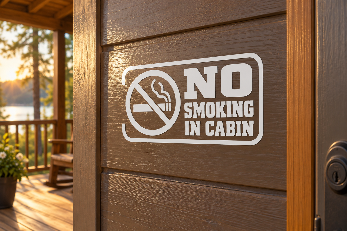 No Smoking in Cabin vinyl decal with cigarette-ban symbol and bold text