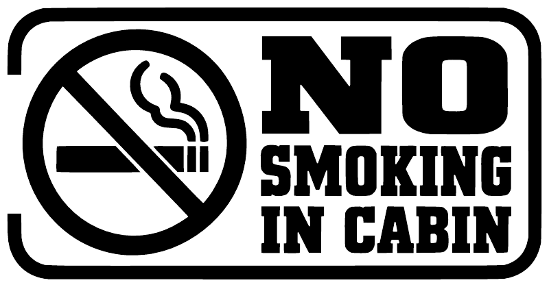 No Smoking in Cabin vinyl decal with black circle cigarette-ban icon and text