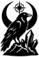 Vinyl decal of black raven over crystal shards with star compass emblem