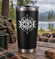Eye and sunburst vinyl decal: white occult eye with star rays on black tumbler