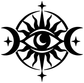 Eye and sunburst vinyl decal graphic with white eye, crescent shapes, and star points