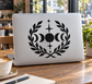 Moon phase laurel vinyl decal with black crescent moon and star wreath