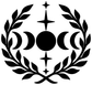 Black moon-phase laurel wreath vinyl decal with crescent moons and stars