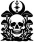 Black skull and mushroom vinyl decal with crescent moon, dagger staff and vines