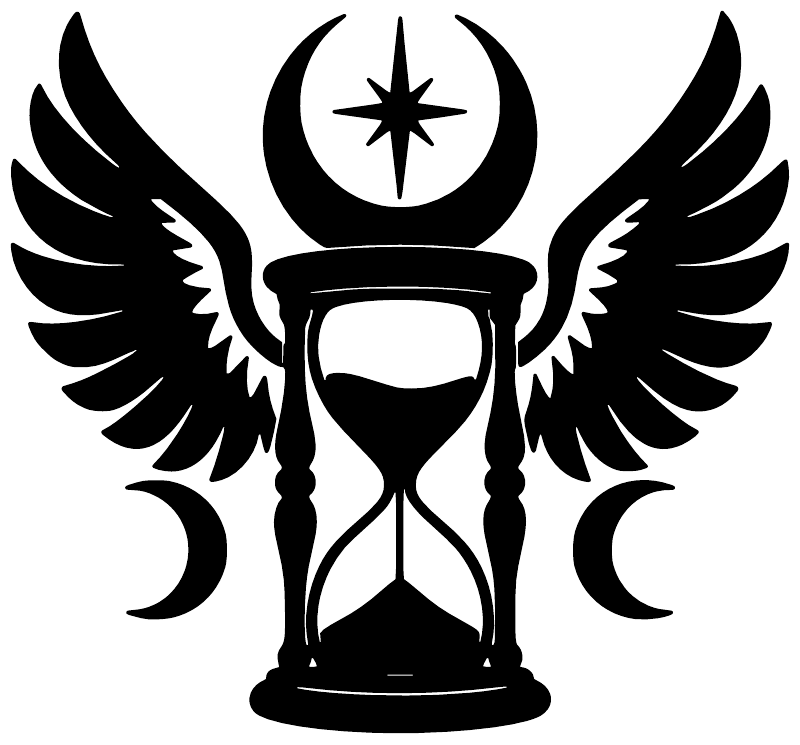 Black hourglass wings vinyl decal with star and crescent moon symbols