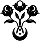 Moon-flower vinyl decal with three black moon faces, central stem, and crescent accents