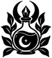 Black potion bottle vinyl decal graphic with cauldron, moon, star, and leafy flames