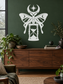 Vinyl decal featuring a white moth with hourglass body and crescent moon stars