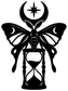 Vinyl decal featuring a black moth with hourglass shape, crescent moons, and star accents
