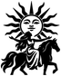 Tarot sun emblem vinyl decal, black sun-faced figure riding a horse on white