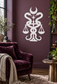 Balance vinyl decal with serpent scales and crescent moon, white design on wall