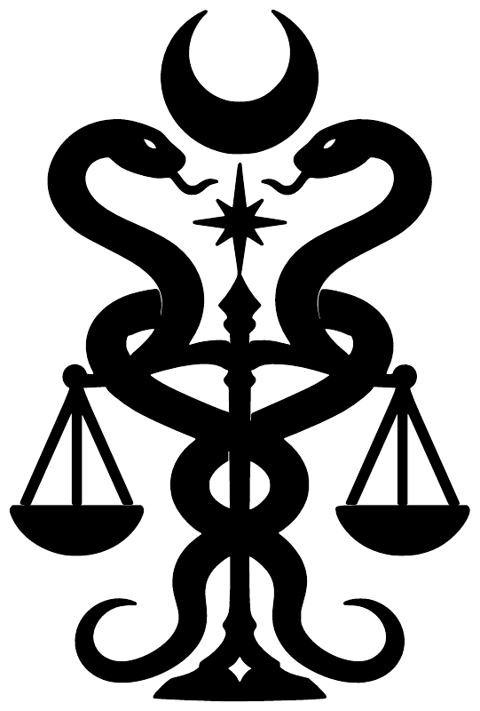 Balance vinyl decal with serpent scales and crescent moon, black design on white