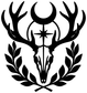 Black stag skull vinyl decal with antlers, star, and laurel wreath