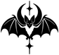 Black bat and moon vinyl wall decal with long wings and star-like center symbol