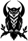 Black owl vinyl decal with star emblem on forehead, wings spread and leaf accents