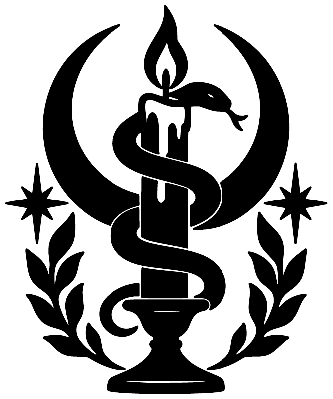 Serpent candle crest vinyl decal with laurel wreath, stars, and black emblem
