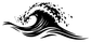 Curling ocean wave vinyl decal with sweeping ribbon lines, black and white