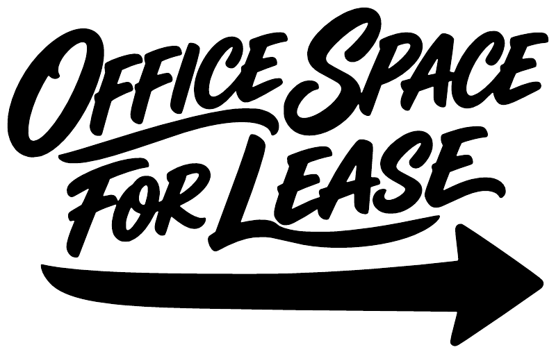 Black vinyl decal: 'Office Space for Lease' with right-pointing arrow