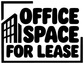 Vinyl decal showing bold 'OFFICE SPACE FOR LEASE' text with black letters and grid icon