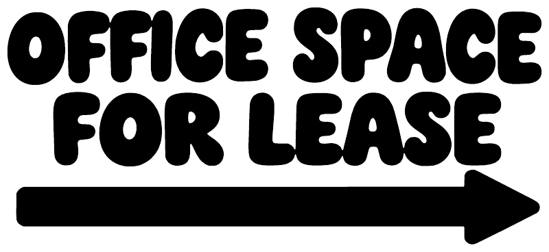 Directional vinyl decal 'Office Space for Lease' in bold black with right arrow