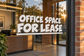 Horizontal vinyl decal for office window, 'OFFICE SPACE FOR LEASE' bold letters