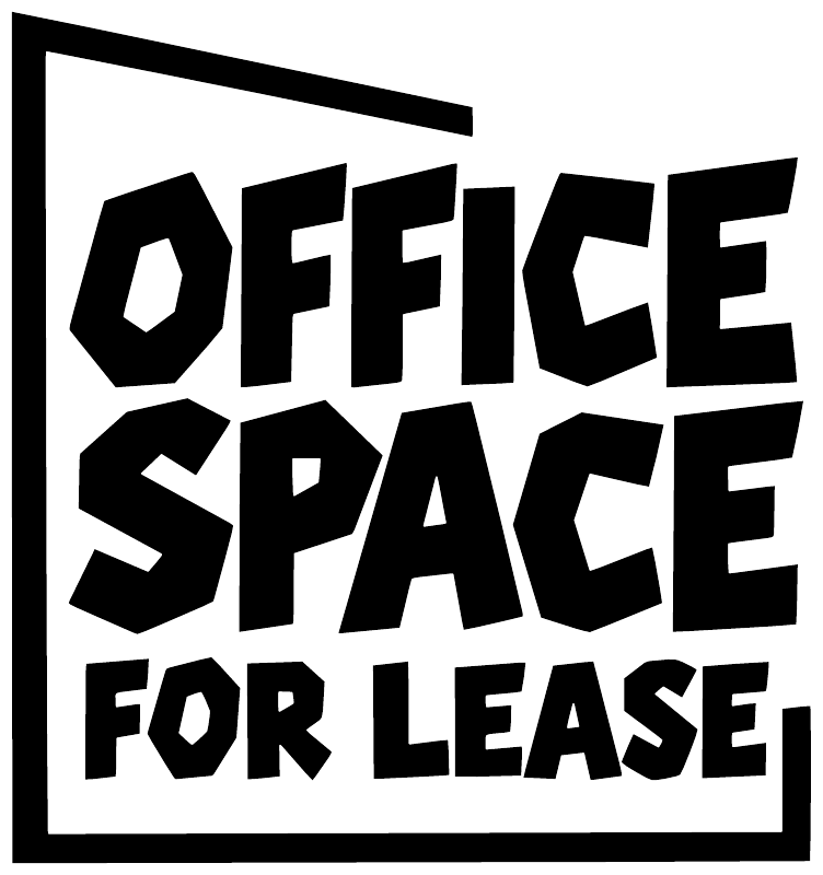 Stacked vinyl letter decal with black "OFFICE SPACE FOR LEASE" text in square