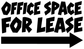Directional vinyl decal close-up with bold 'OFFICE SPACE FOR LEASE' text and right arrow