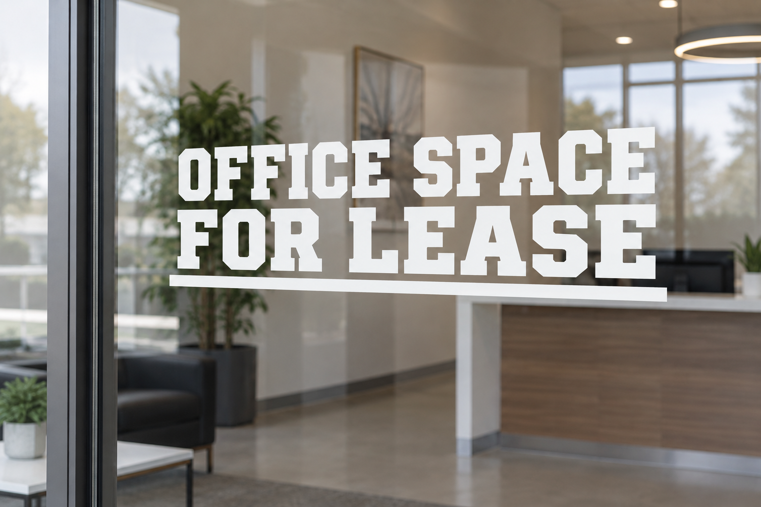 Office Space for Lease horizontal vinyl decal lettering for office windows