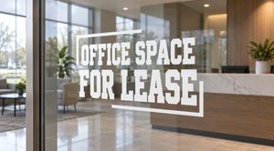 Stacked vinyl wall decal reading "OFFICE SPACE FOR LEASE"