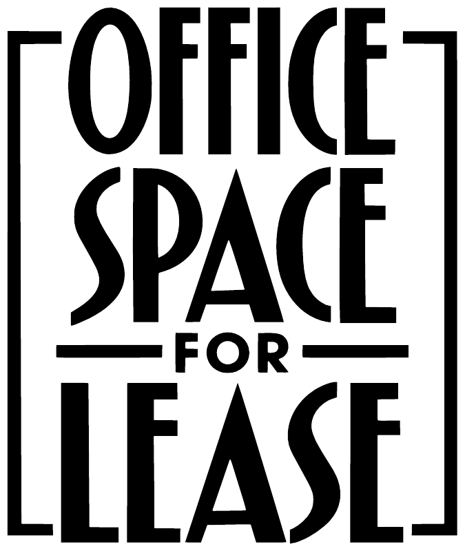 Vinyl decal with bold “OFFICE SPACE FOR LEASE” lettering, outlined.