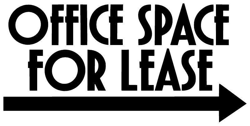 Directional vinyl decal with black Office Space for Lease text and right arrow