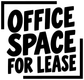 Stacked vinyl lettering decal: "OFFICE SPACE FOR LEASE" with bold black letters in square border