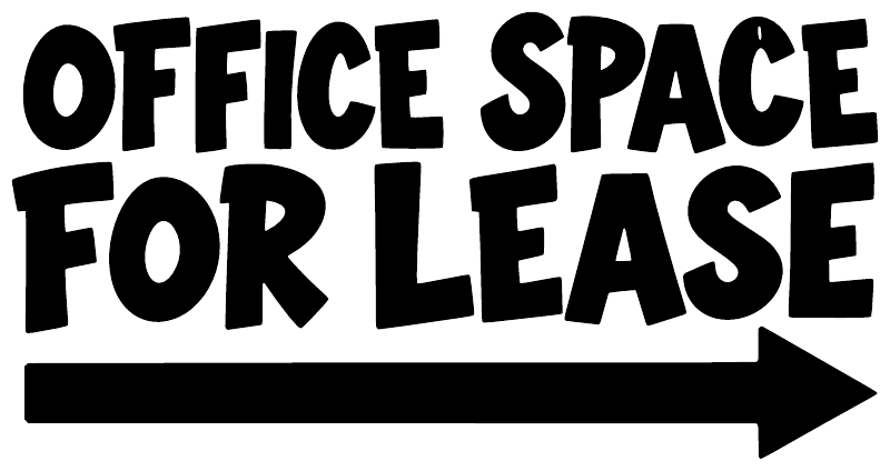 Close-up directional vinyl decal reading 'OFFICE SPACE FOR LEASE' with right arrow