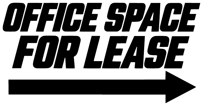 Directional vinyl decal with black 'OFFICE SPACE FOR LEASE' text and right arrow