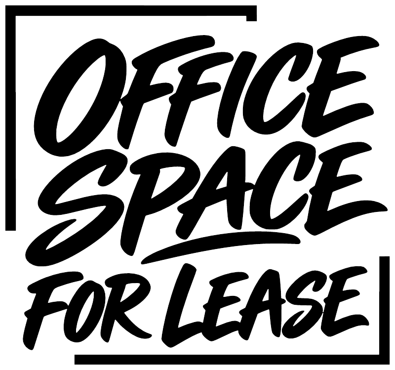Stacked vinyl decal with bold 'OFFICE SPACE FOR LEASE' lettering, black on white