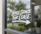 Directional vinyl decal with white “Office Space for Lease” lettering and right arrow